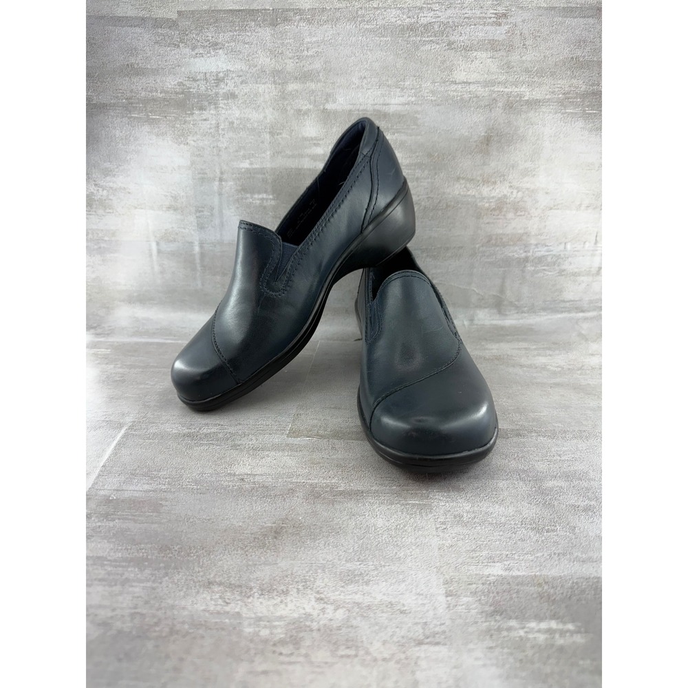 Clarks Collection Navy Blue Leather Slip On Wedge Loafers 38631 Women Sz 6.5M